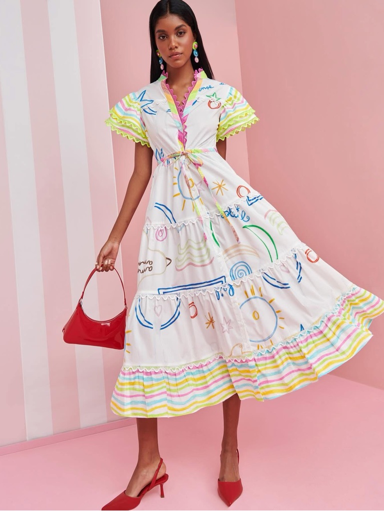 Celia B Rare Colorful Voyage Dress Doodle Print Xs Excellent Condition